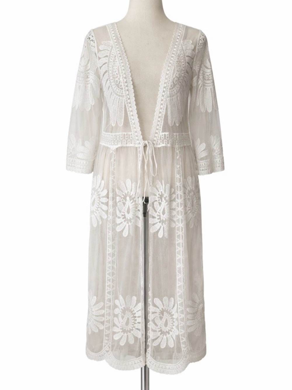 White Lace Swim Beach Long Cover Up Kimono Indie Fairy Coachella  Cardigan